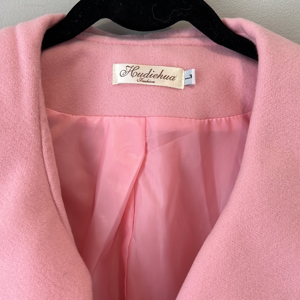 Pink Lolita 3/4 length jacket with lotus blossom collar wool viscose blend - Picture 8 of 14